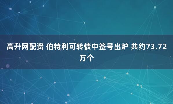 高升网配资 伯特利可转债中签号出炉 共约73.72万个